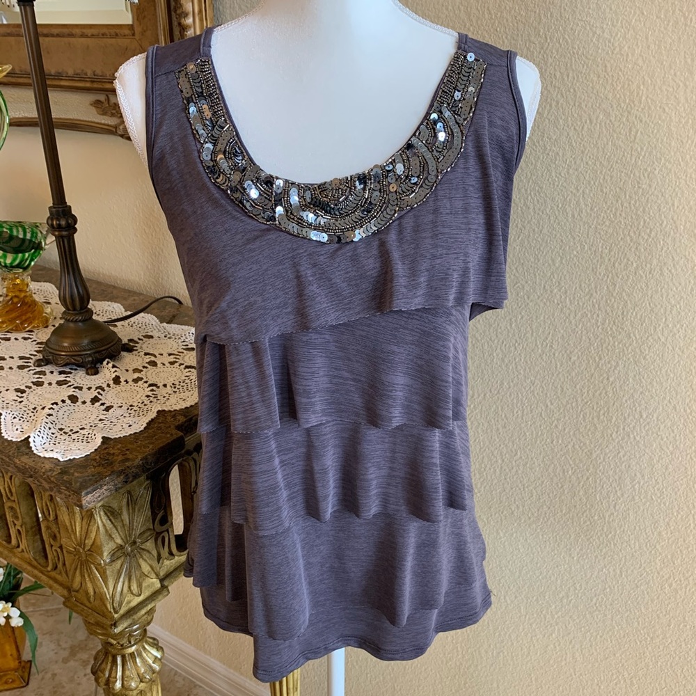 Lavish Gray Layered Sequin Top Size S